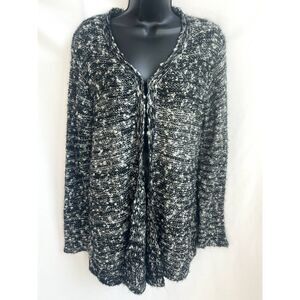 Alberto Makali Tweed Cardigan Sweater Jacket Classic Sz L Black Beaded Cozy